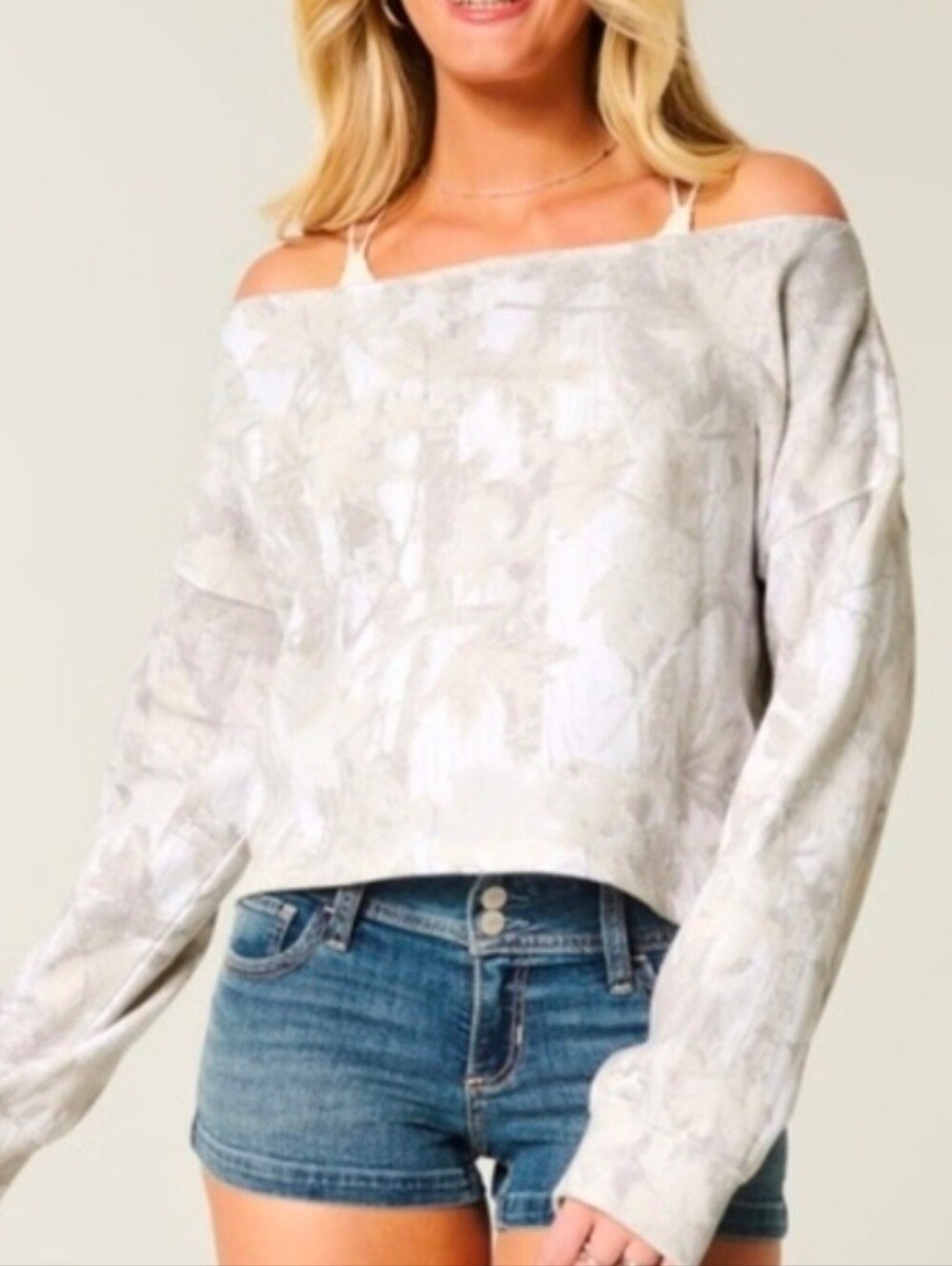 Hollister Camo Off-Shoulder Cropped Crewneck Sz XXL